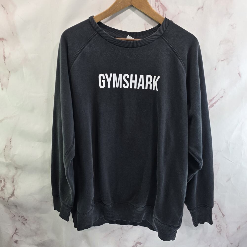 Gymshark Sweatshirt Mens Medium Black Crewneck Pullover Raglan Lightweight